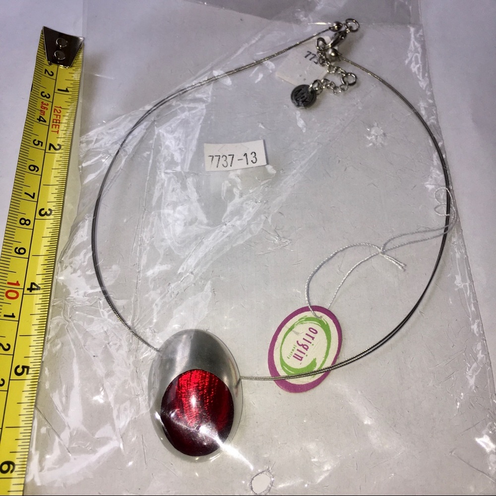 Culture Mix Wire Necklace, Red w/Silver
